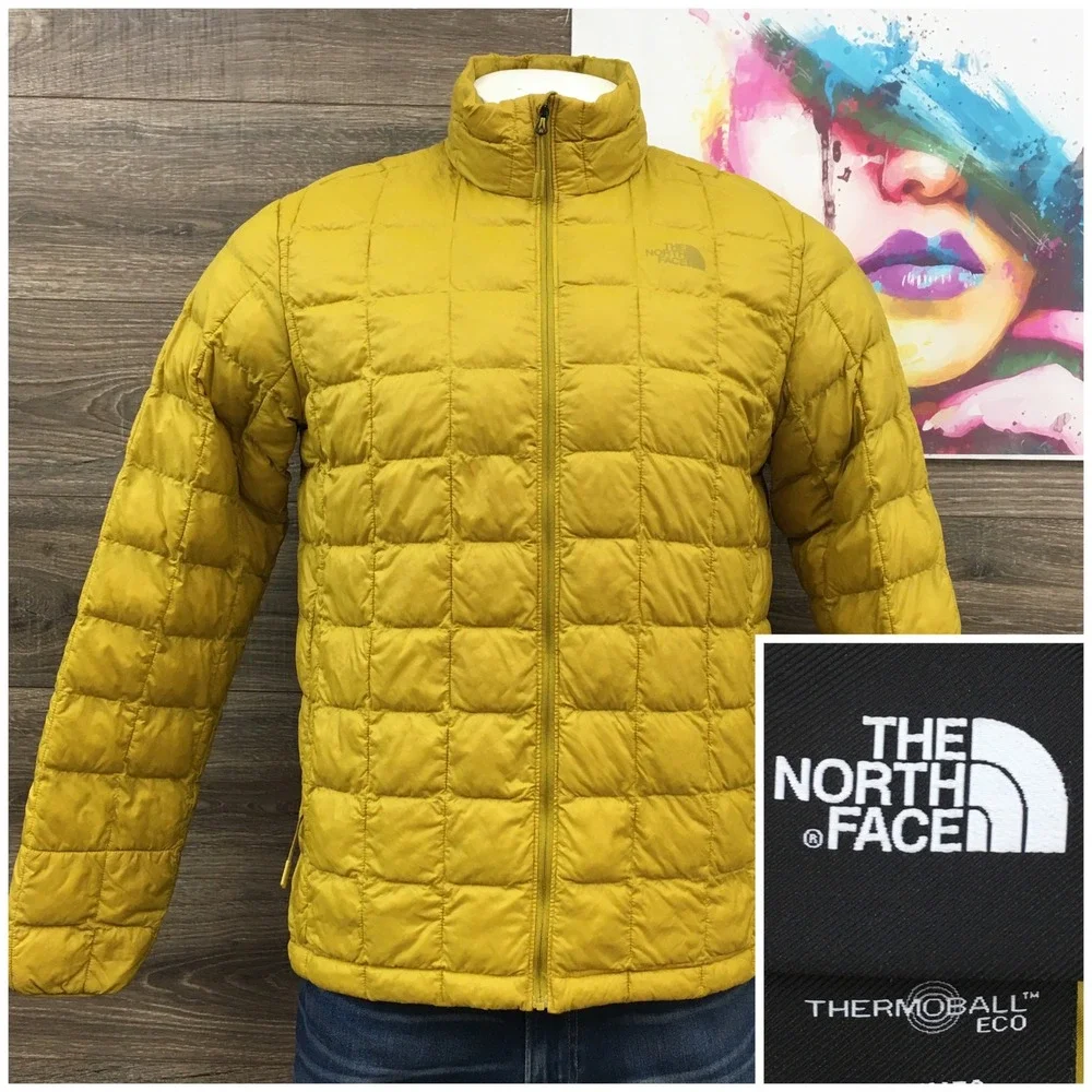 The North Face ThermoBall Eco Puffer Jacket Mens Large Yellow Quilted Full Zip